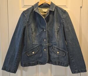 Ann Taylor Loft Navy Blue Cotton with Pockets Denim Womens Jacket Size 12P